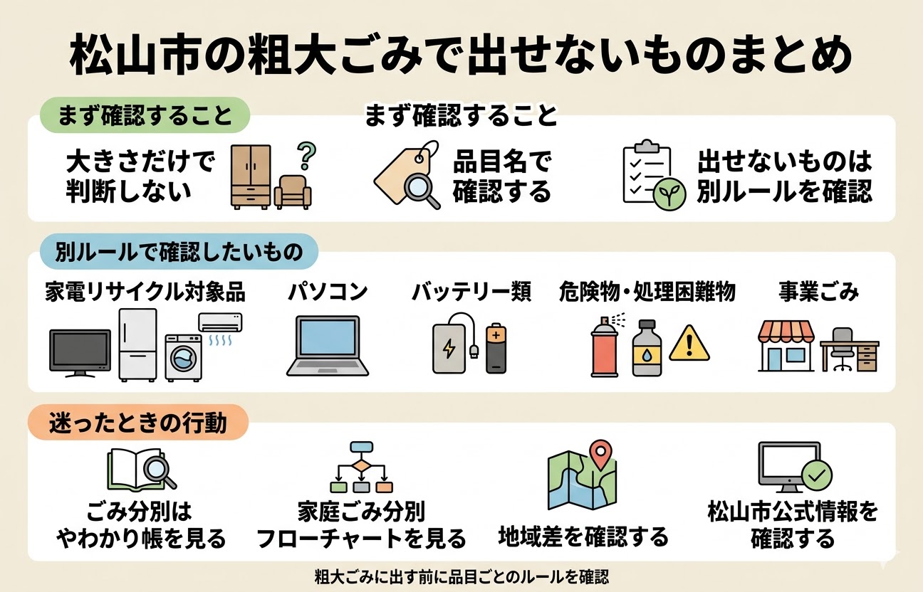 松山市の粗大ごみで出せないものをまとめた図