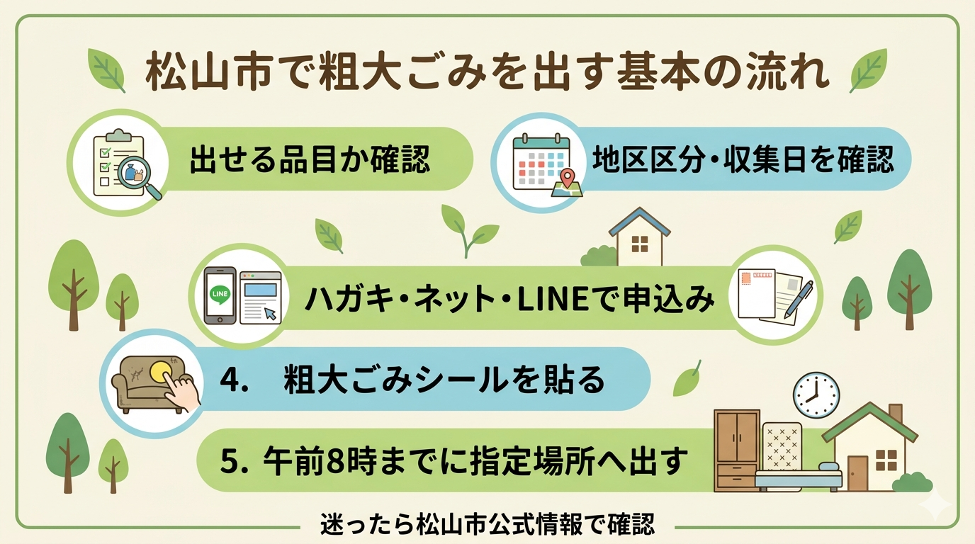 松山市で粗大ごみを出す基本の流れ