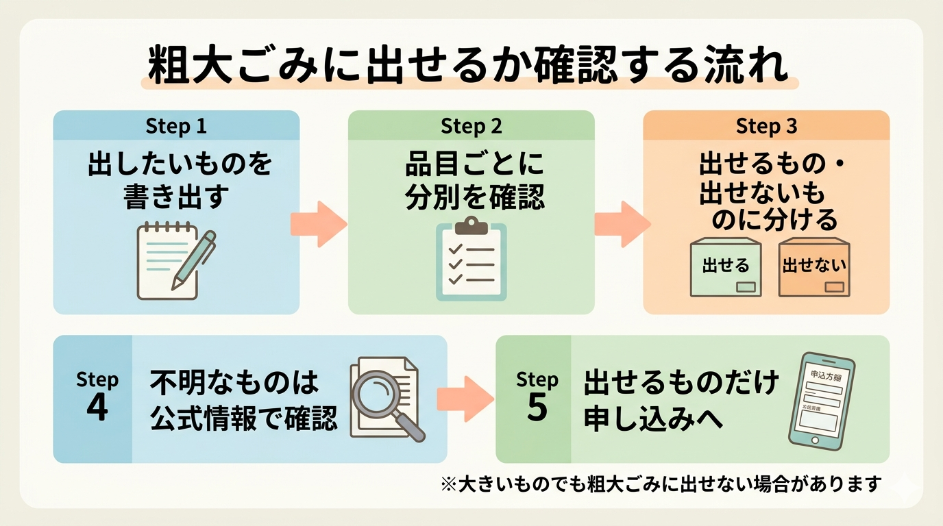 粗大ごみに出せるか確認する基本の流れ