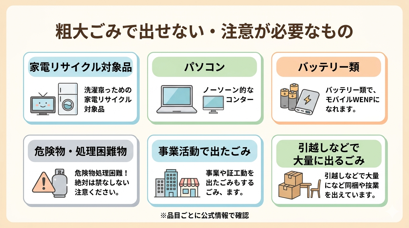 松山市の粗大ごみで出せない・注意が必要なもの一覧
