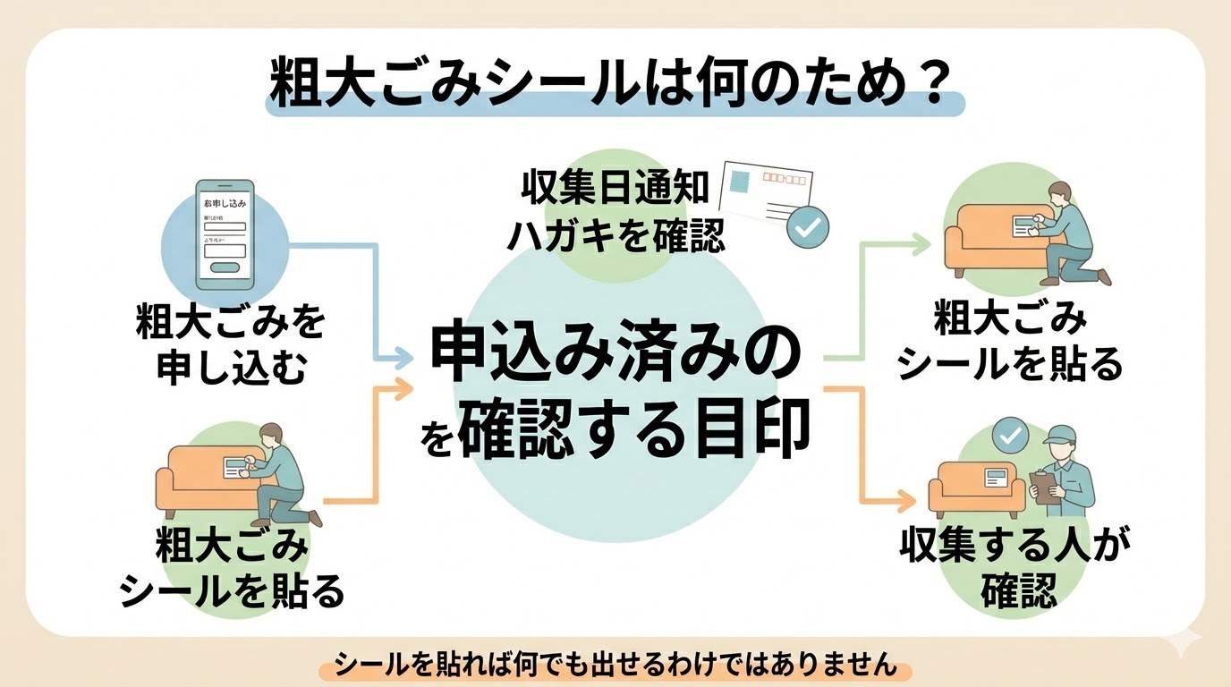 松山市の粗大ごみシールの役割を説明する図
