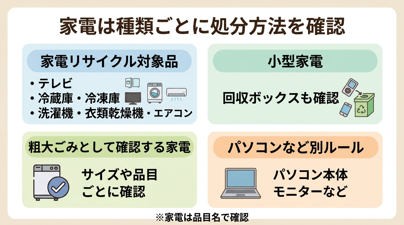 家電を処分するときの分類図
