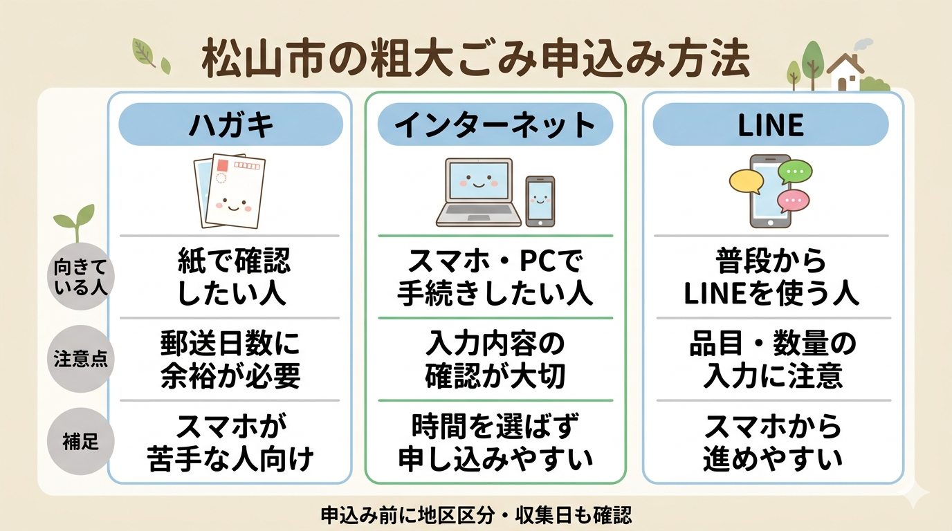 松山市の粗大ごみ申込み方法の比較
