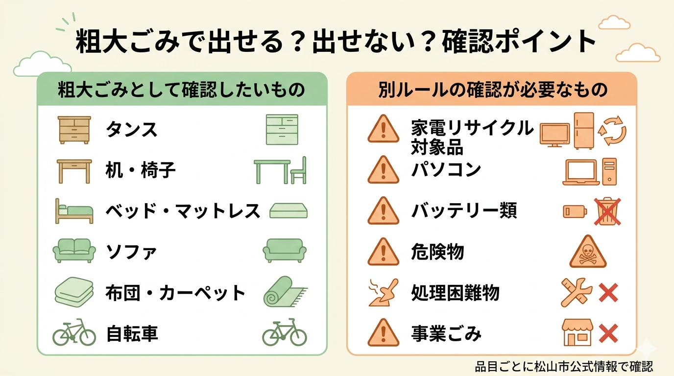粗大ごみで出せるもの・出せないものの整理図