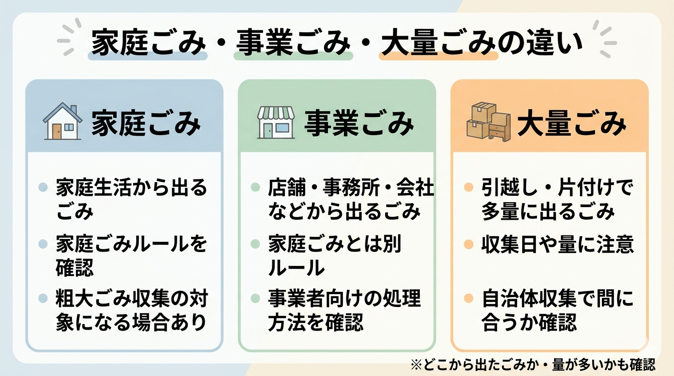 家庭ごみ・事業ごみ・大量ごみの違い