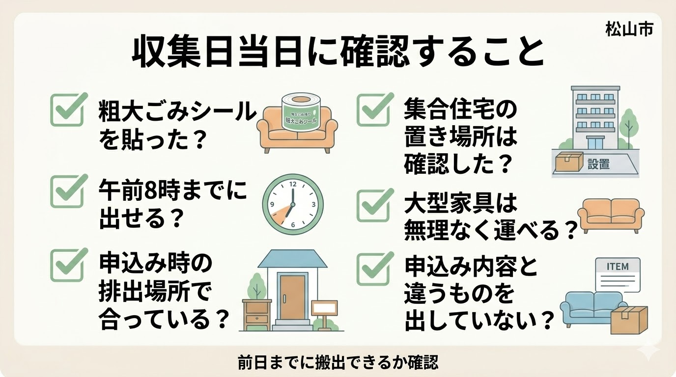粗大ごみの収集日当日に確認することをまとめた図
