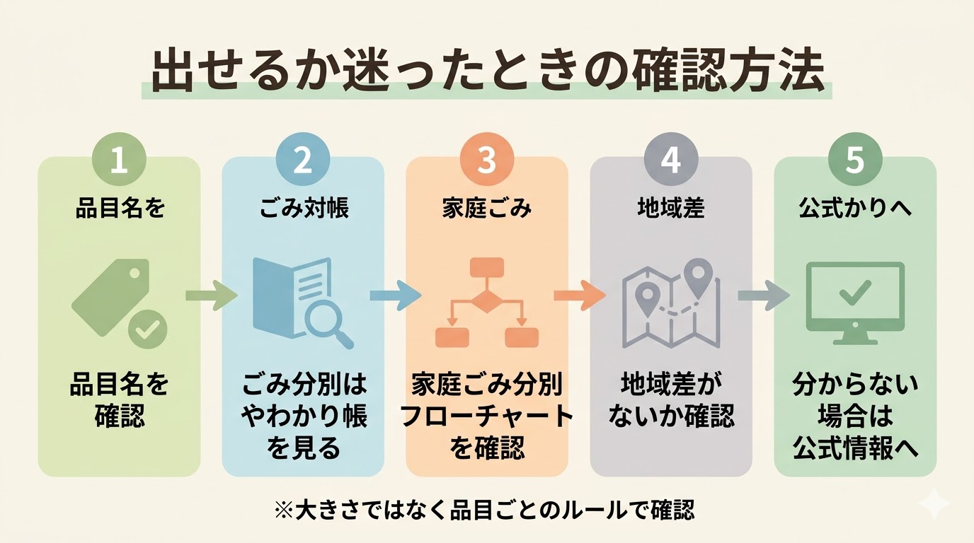 粗大ごみで出せるか迷ったときの確認方法をまとめた図